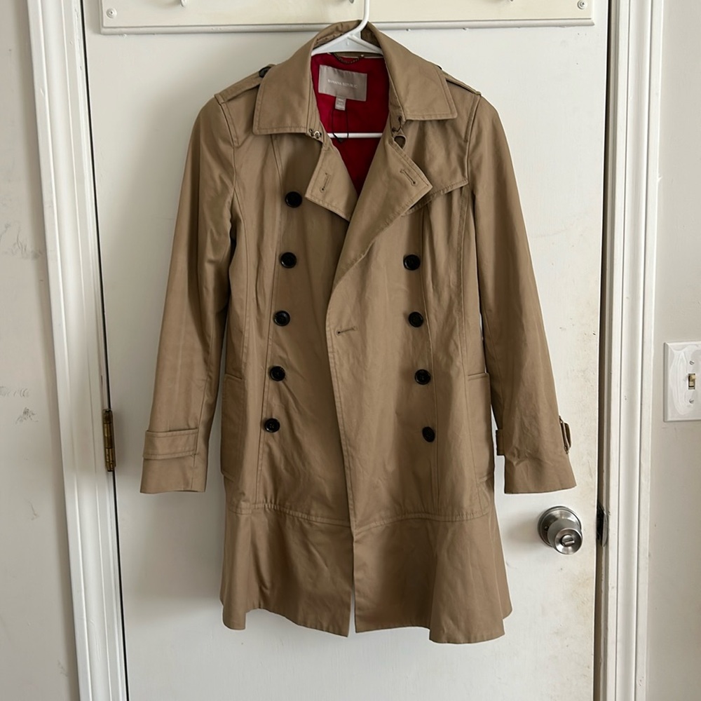 Banana Republic mid length trench ruffle hem